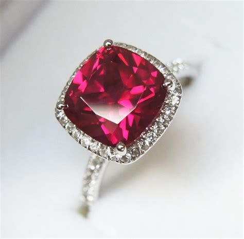 Red Ruby Halo Ring Engagement Ring Or Right Hand Ring