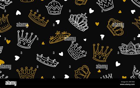Doodle Crown Pattern Gold White Royal Elements Tbackground Little