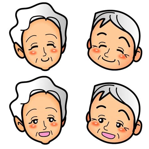 おじいちゃんおばあちゃんの表情イラスト・アイコンセット 無料イラスト素材｜素材ラボ