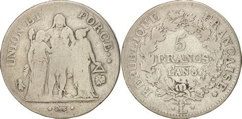France 5 Francs 1799 L Coin Union Et Force Bayonne Silver Vf20 25