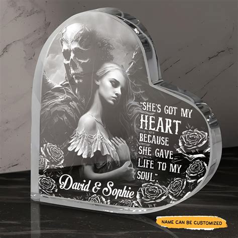 Shes Got My Heart Customized Skull Couple Crystal Heart Anniversary
