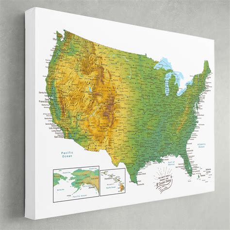 United States Push Pin Map With Pins Topographic Modern Map Art