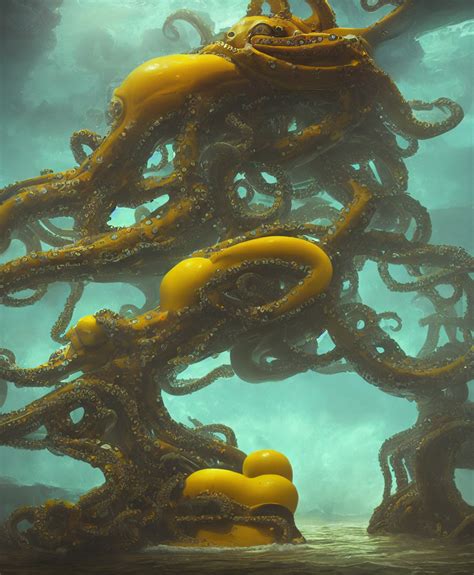Krea Ai Giant Octopus Grabbing A Small Yellow Submarine Un