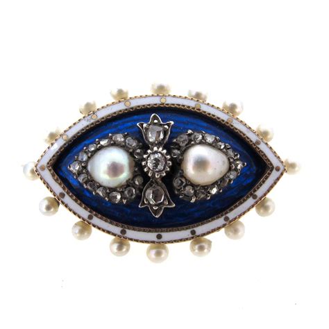 Victorian Enamel Diamond And Pearl Brooch Ar Ullmann