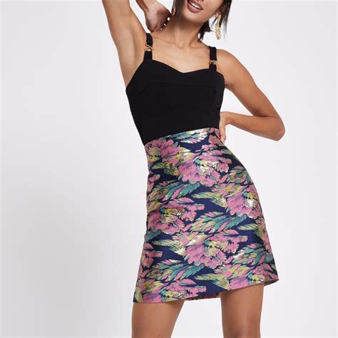 Blue Floral Jacquard Mini Skirt Women Clothes Sale Skirts Womens Skirt