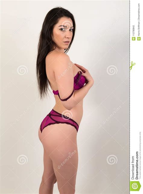 Brunette In Purple Stock Photo Image Of Lovely Gorgeous