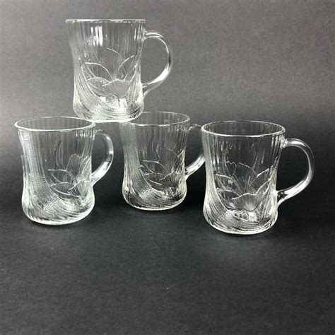 4 arcoroc canterbury crocus clear glass mug cup coffee tea tulip embossed ebay