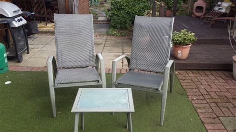 Patio chairs reclining, grey metal framed, with table , Janerro series