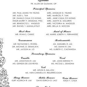 This card details the names of the entourage and their parts in the wedding ceremony. Sample Wedding Invitation List Entourage New Sample ...