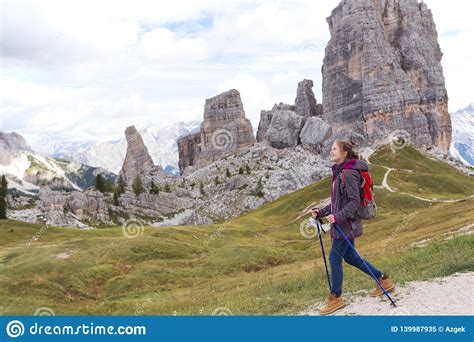 Tourist Girl At The Dolomites Stock Image Image Of Female Backpacker