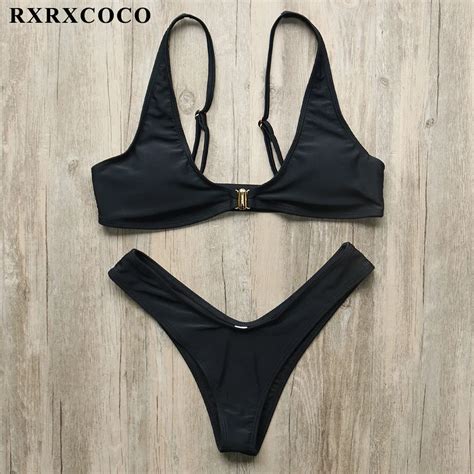 Buy Rxrxcoco Hot Bikini 2018 Solid Swimwear Women Sexy Lock Buckle Push Up