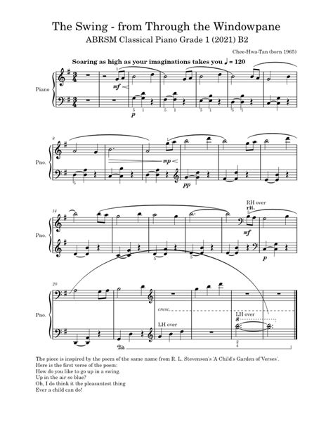 The Swing From Through The Windowpane Chee Hwa Tan Sheet Music For
