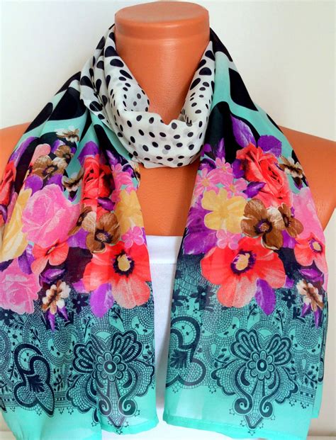 Floral Scarf Silk Chiffon Scarf Multicolor Scarf Love T Etsy Australia