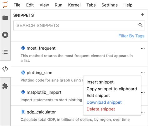 Features Jupyterlab Code Snippets Documentation Stable Documentation