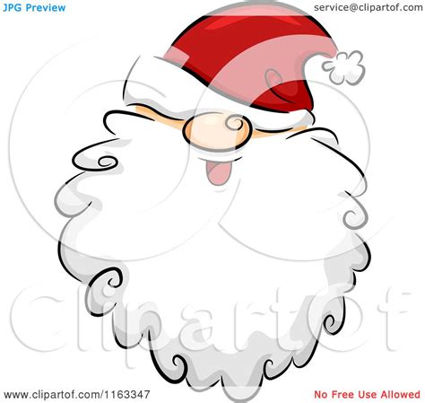 Cartoon Of A Happy Bearded Santa Face With His Hat Over