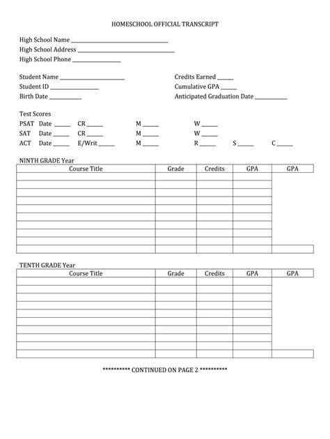 High School Transcript Template - Fill Out and Sign Printable PDF ...