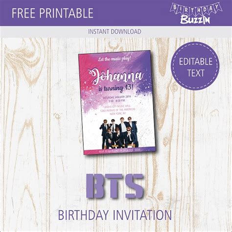 Free Printable Bts Birthday Invitations Macro Invitation Card