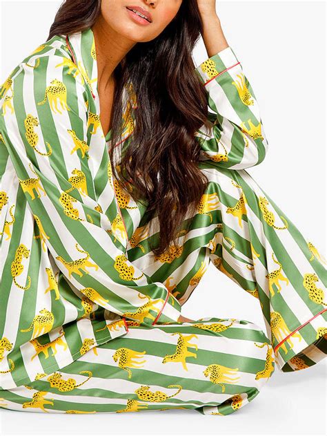 Chelsea Peers Satin Leopard Stripe Pyjama Set Greenmulti At John