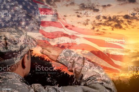 Usa Army Soldier Overlay Sunset American Flag Stock Photo Download