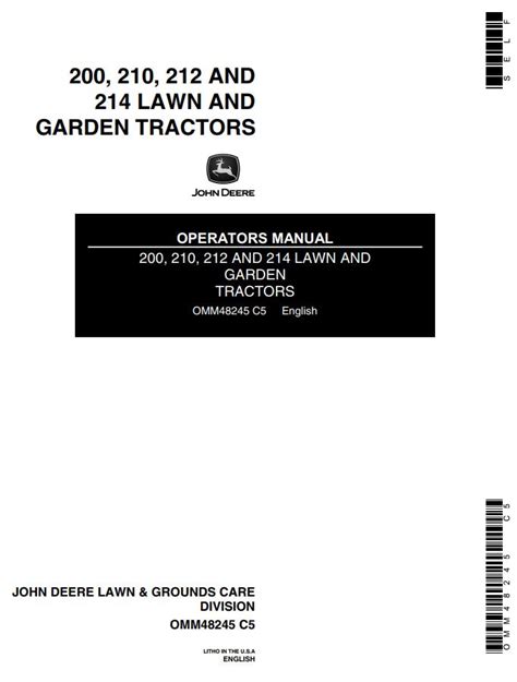 John Deere Lawn And Garden Tractors 200 210 212 214 Operators Manual