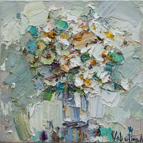 Abstract White Flowers Original Oil Painting De Anastasiya Valiulina