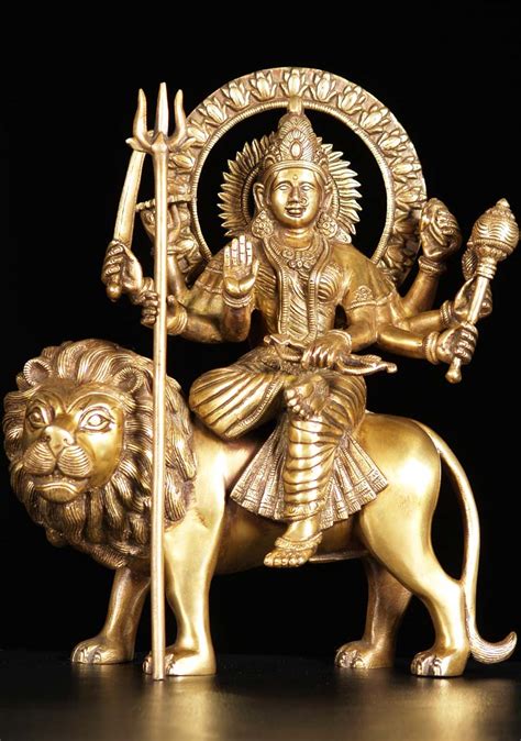 Sold Brass Durga Statue Riding Her Vehicle Lion Holding Trident With