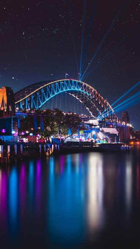 Sydney Harbour Bridge Night Reflections Cityscape 4k Ultra Hd Mobile