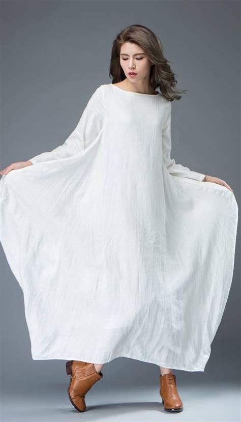 White Dress Linen Dress Long Linen Dress Maxi Dress Casual Etsy