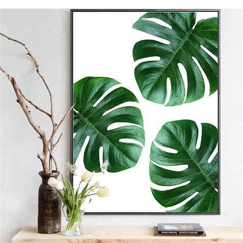 Canvas Painting Tropical Plant Leaves Monstera Deliciosa Nordic Style