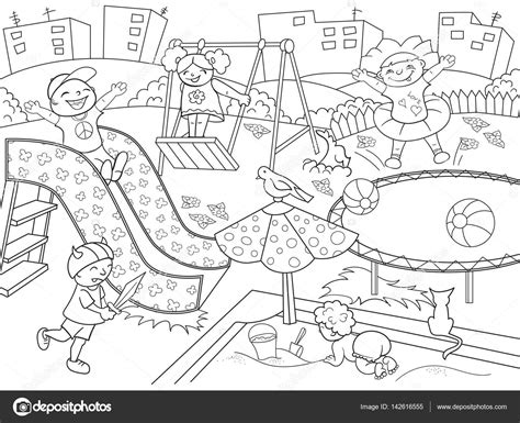 Childrens Playground Coloring Vector Illustration Of Black And White