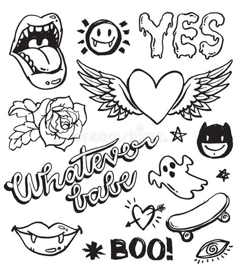 A Set Of Retro Grunge Doodles Vector Illustration Trippy Drawings Mini