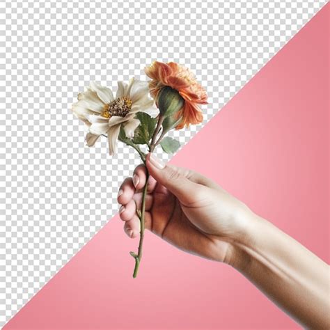 Premium Psd Png Woman Hands Holding A Pink Flower On Transparent