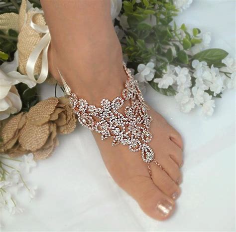 wedding rose gold silver barefoot sandals rhinestone foot jewelry footless sandal beach