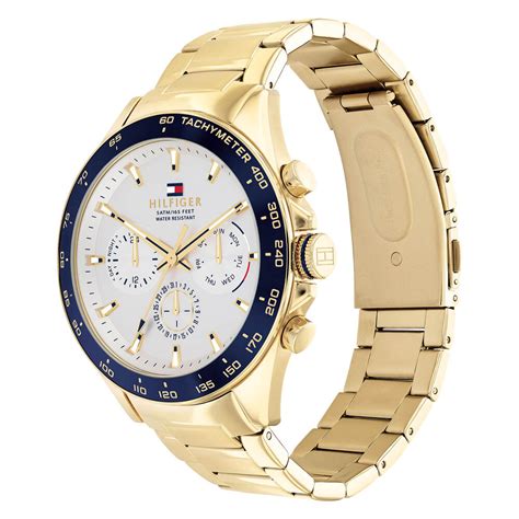 Tommy Hilfiger Chrono 46mm White Dial Yellow Gold Case Watch