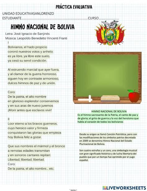 Ejercicio De Himno Nacional De Bolivia Himno Nacional Educacion