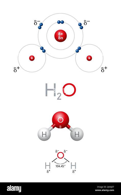 H2o Molécula De Agua Modelo Planetario Fórmula Química Y Estructural