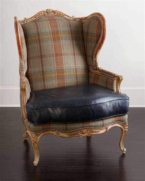 Massoud Sienna Blue Leather Wing Chair Neiman Marcus