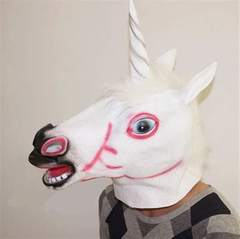 Funny Creepy Halloween Unicorn Head Mask Halloween Latex Animal Mask