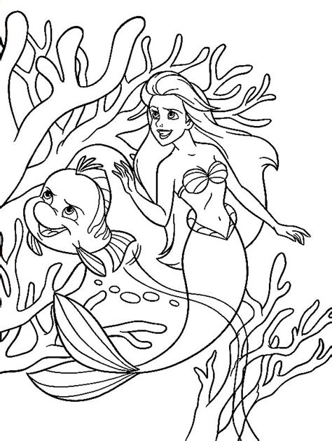 Ariel And Flounder Play Together On Disney Princesses Coloring Page