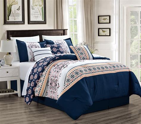 Unique Home Hamar 7 Piece Comforter Set Medallion Embroidery Bed In A