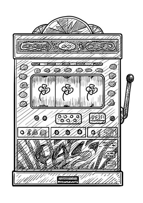 Slot Machine Illustration Drawing Engraving Ink Line Art Vector