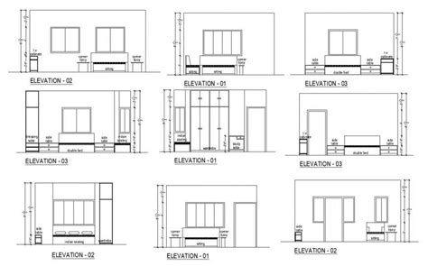 Multiple Bedroom Elevations With Furniture Cad Drawing Details Dwg File Cadbull
