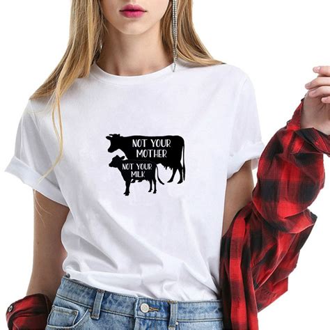 Not Your Mom Not Your Milk T Shirt Vegan Graphic Tees Women O Neck