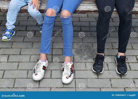 Children Legs On Pavement Stock Image Image Of Blue 120843667