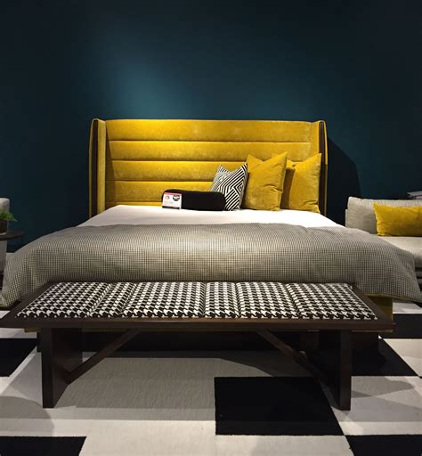 Gorgeous Horizontal Channel Tufted Headboard In A Rich Mustard Yellow