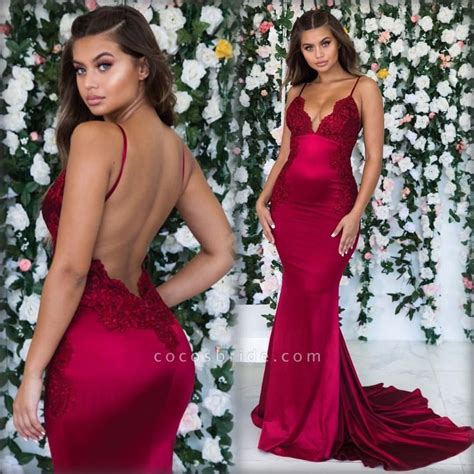 Awesome Spaghetti Straps Appliques Mermaid Prom Dress In 2021