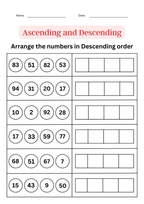Ascending And Descending Order Worksheet 1 To 100 Ordering Numbers