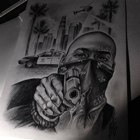 Lincoln Hts Gang Chicano Style Tattoo Gangster Drawings Chicano Tattoos