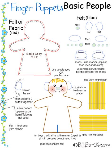Finger Puppet Patterns From Billybear4kids Incl Basic People Clothes