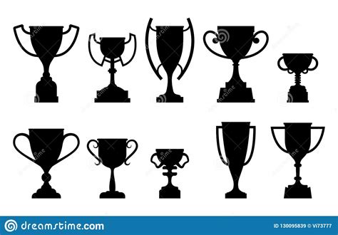 Award Winner Cups And Trophy Icons Set Vector Silhouettes Stock